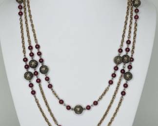 Chanel Gripoix Red Glass Bead Sautoir Necklace
