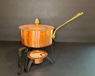 Vintage Copper Fondue Pot with Stand and Lid