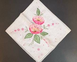 Embroidered Pink Rose Handkerchief