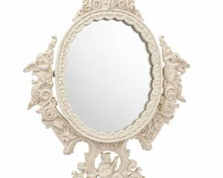 Victorian Revival Cast Iron Vanity Mirror with Cherubs