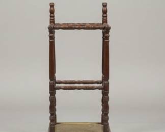 Vintage Turned Wood and Brass Umbrella Stand