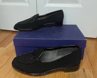 Stuart Weitzman Black Velvet Loafers with Tortoise Shell Detail