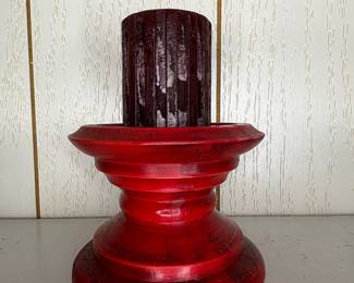 Vintage Trimont Ware Style Red Lacquered Wood Candle