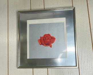 Red Rose Floral Print in Silver Frame