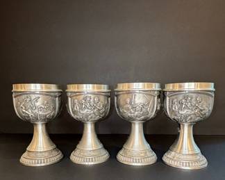 German Pewter Goblets with Biblical Scenes