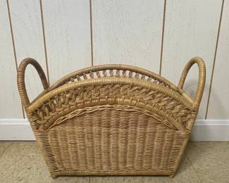 Vintage Rattan Magazine Rack with Arched Handles