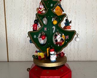 Erzgebirge Wooden Christmas Pyramid Music Box with Snowman and Train