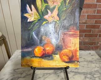 B. Vandegrift Still Life Painting with Lilies and Oranges