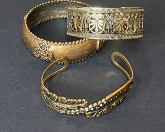 Vintage MMA Gold-Tone Filigree and Leaf Motif Cuff Bracelets