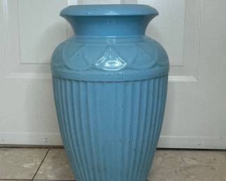 Vintage Pottery Fluted Floor Vase - Blue