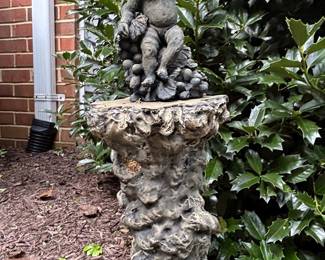 Cast Stone Putti with Grapes Garden Statue on Grotto Pedestal