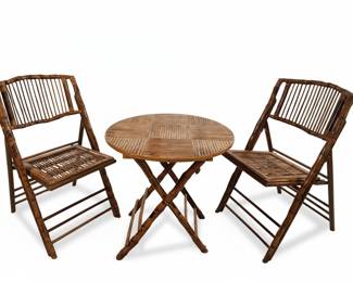 Vintage Tortoiseshell Bamboo Folding Bistro Set