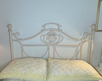 Vintage White Enameled Iron Headboard