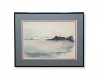 B.V. Signed Coastal Watercolor Landscape