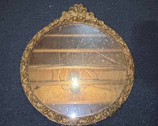 Vintage Oval Giltwood Wall Mirror with Shell Crest
