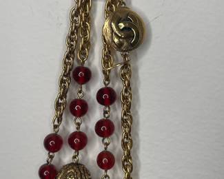 Chanel Gripoix Red Glass Bead Sautoir Necklace