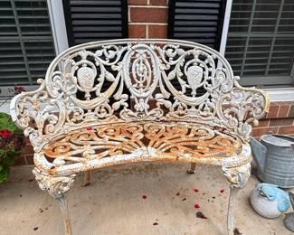 Victorian Cast Iron Garden Bench with Cameo and Floral Motif
