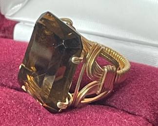 Vintage Emerald Cut Smoky Quartz Cocktail Ring