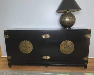 Black Lacquer Credenza with Brass Hardware