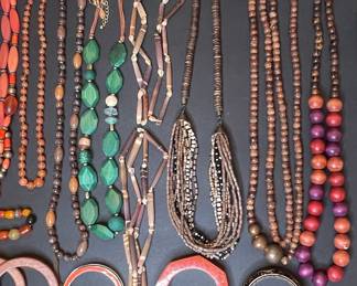 Vintage Jewelry Collection with Coral and Wood Elements