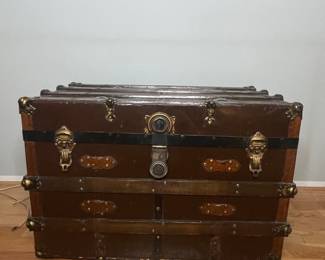 Antique Steamer Trunk with Leather Straps
