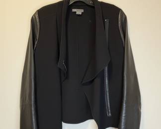 Vince Wool Blend Leather Sleeve Asymmetrical Jacket