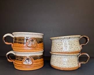 Studio Pottery Soup Mugs with Applied Shells