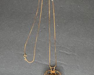 14k Gold Cain & Emerald Cut Smoky Quartz Pendant