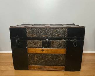 Victorian Era Embossed Tin Steamer Trunk