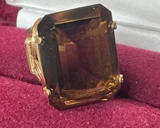 Vintage Emerald Cut Smoky Quartz Cocktail Ring