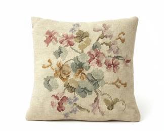Vtg. Needlepoint Floral Throw Pillow