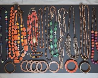 Vintage Jewelry Collection with Coral and Wood Elements