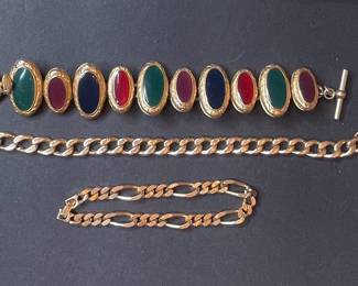 Vintage Multi-Gemstone Bracelet and Gold-Tone Chain Bracelets