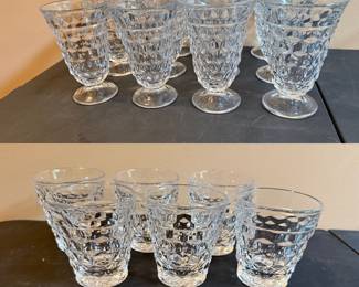 Fostoria American cube pattern Glassware footed water or iced tea goblets & Sml Tumblers