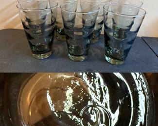 7 Libbey Saturn Optic Smokey Glass Ripple Set Glasses