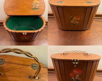  Vintage 1970s wooden mushroom basket purse or sewing box