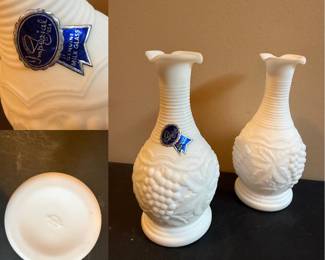 Pair Imperial Glass 1950’s vintage white milk glass bud vases 