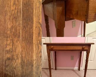 Antique wooden single-drawer side table/Desk slender turned legs and simple wooden pulls late 19th - early 20th century