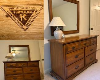 Vintage Sumter Cabinet Co. Maple dresser &  matching framed mirror