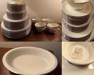 5 pc place setting Service for 9 Vintage Lenox Montclair fine china ivory w/platinum rim & Oval Vegetable Bowl