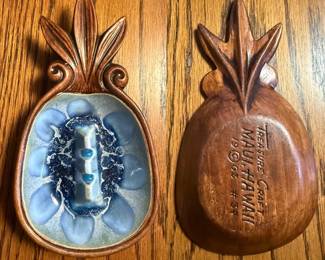 Vintage 1963 Blue Treasure Craft Hawaii Pineapple Shaped Ashtray/Trinket Dish