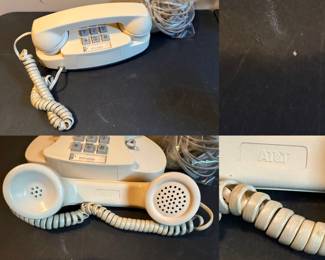   vintage beige AT&T / Western Electric Princess-style touch-tone desk telephone w/coiled white cord