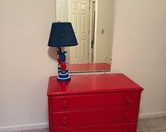 Solid Wood Red Painted 3 Drawer Chest