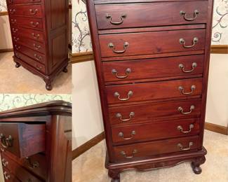 , French Provincial Mahogany Tallboy 7 Drawer Chest