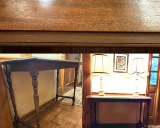 Antique or vintage wood console/hallway, or parlor table-solid wood top, turned column legs