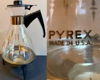 : MCM Pyrex glass coffee carafe and candle warmer set