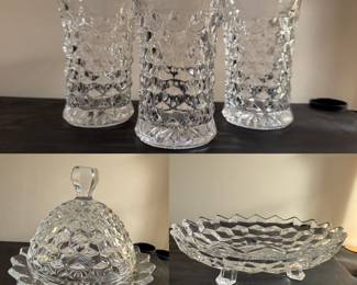 Fostoria Cubist Covered Butter Dish & Footed Bon bon-3 Flat Ice Teas