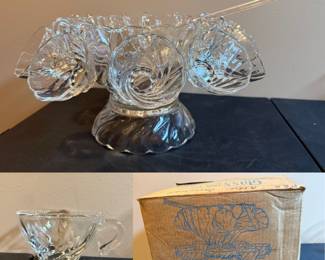  Vintage Hazel-Atlas Colonial Swirl 15-Piece Crystal Glass Punch Set complete w/original Box