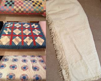 handmade vintage quilts, vintage woven fringed chenille blanket