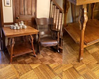 antique Victorian or Eastlake-style square oak parlor table